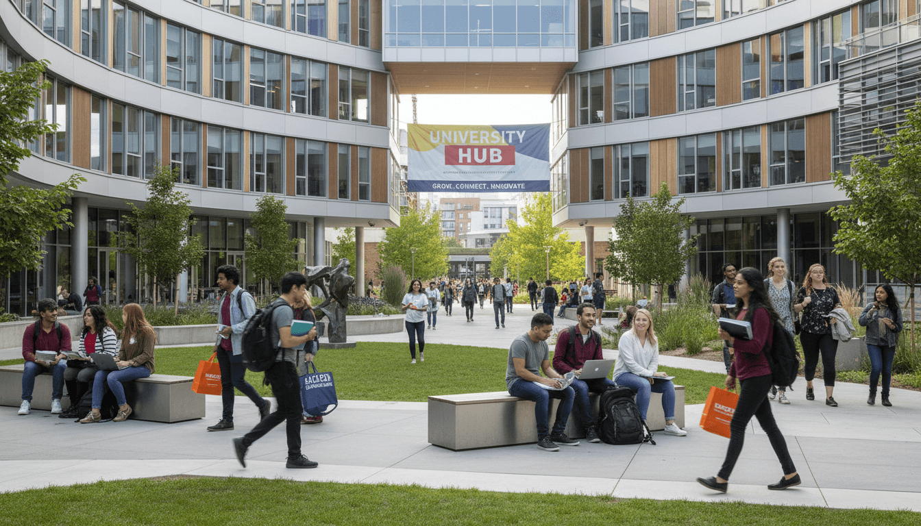 Diverse students gathered across sunny university campus quad, studying, socializing, and engaging in community activities Diverse students gathered across sunny university campus quad, studying, socializing, and engaging in community activities