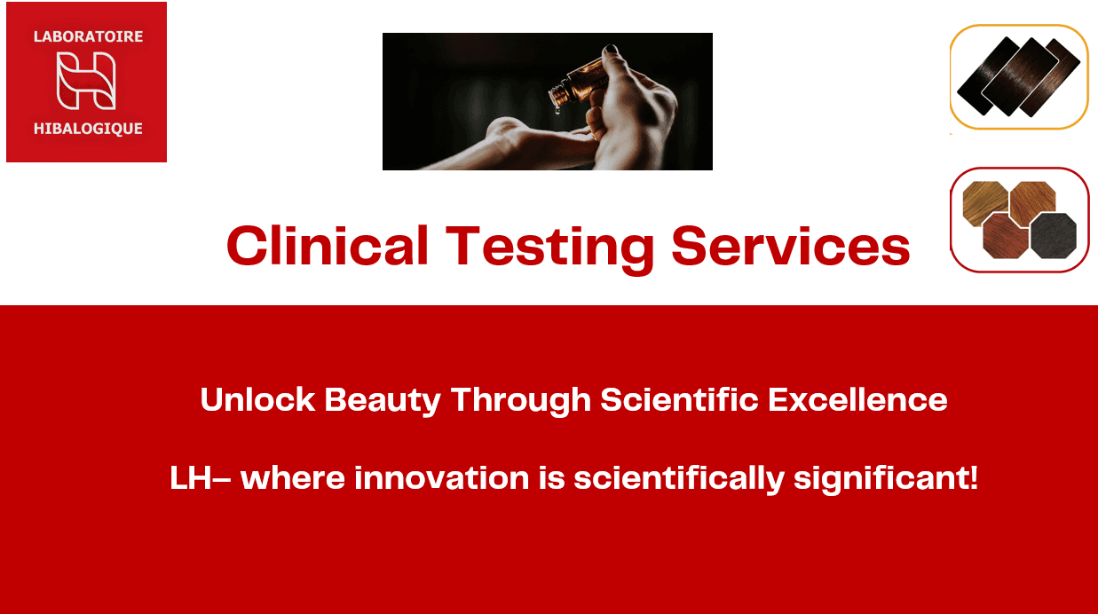 A slide with clinical testing services, logo, motto 